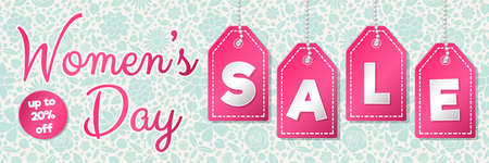 Concept of a panoramic banner with floral texture for Women's Day Sale. Vector.のイラスト素材