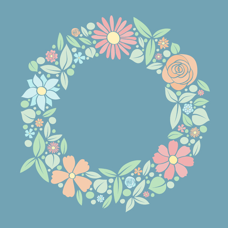 Floral wreath - concept of a spring background with colourful flowers. Vector.のイラスト素材