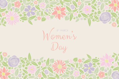 Women's Day - card with hand drawn flowers and wishes. Vector.のイラスト素材