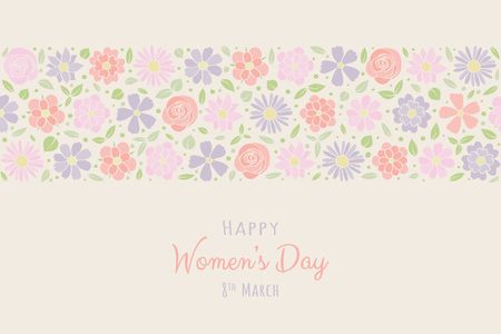 Women's Day - vintage card with hand drawn flowers. Vector illustration.のイラスト素材