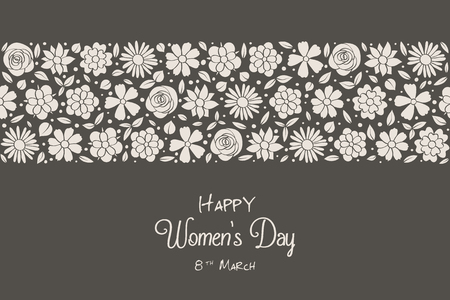 Women's Day - poster with hand drawn flowers in retro style.のイラスト素材