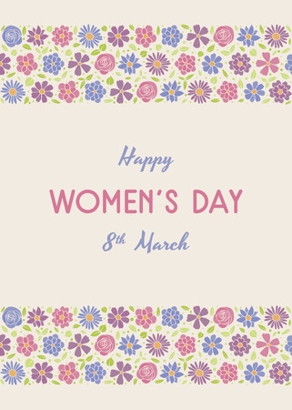 Beautiful banner with hand drawn flowers for Women's Day. Vector.のイラスト素材