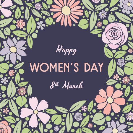 Happy Women's Day vintage card with cute flowers. Vector.のイラスト素材