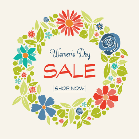 Women's Day Sale - poster with hand drawn flowers. Vector illustration.のイラスト素材