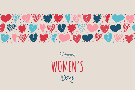 Cute hand drawn card with hearts and wishes for Women's Day. Vector illustration.のイラスト素材