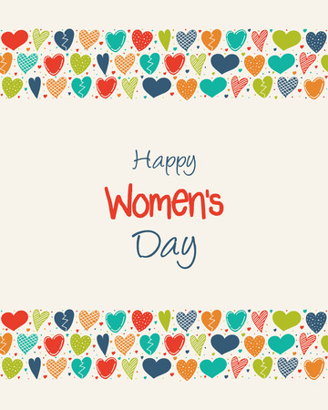 Cute hand drawn card with hearts and greetings for Women's Day.のイラスト素材