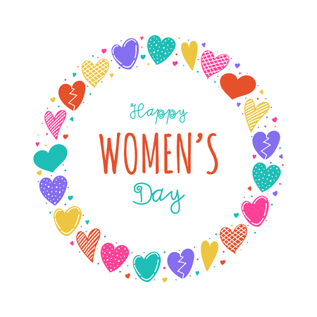 Cute hand drawn card with hearts and wishes for Women's Day. Vector illustration.のイラスト素材