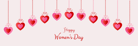 Women's Day - panoramic banner with paper cut hearts and greetings.のイラスト素材
