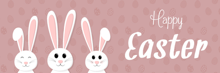 Happy Easter - banner with wishes and a group of bunnies.のイラスト素材