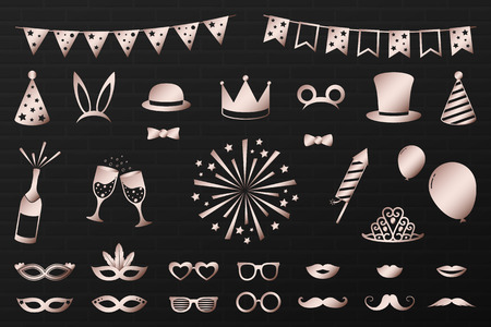 Photobooth party icons collection in silhouette illustration.のイラスト素材