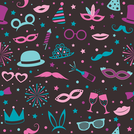 Colorful background with photobooth party icons. Seamless texture.のイラスト素材
