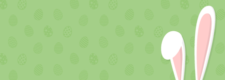 Panoramic header with cute Easter bunny ears and copy space.のイラスト素材