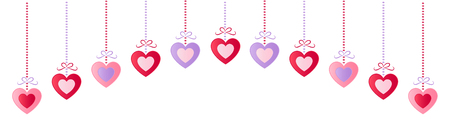 Hanging hearts, concept of a panoramic banner.のイラスト素材
