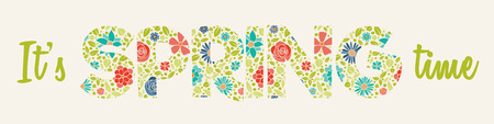 Floral text "Spring" in colourful banner.のイラスト素材