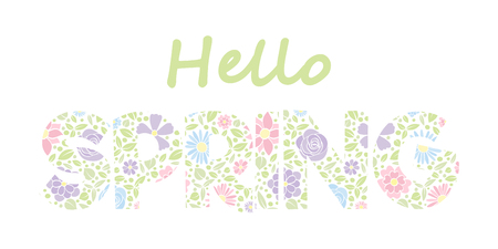 Hello spring banner with floral text.のイラスト素材