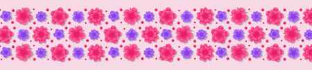 Panoramic header with colorful flowers on pink background.のイラスト素材