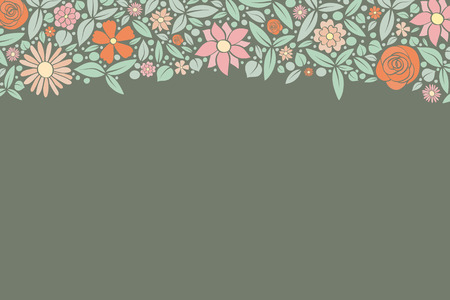 Vintage poster with hand drawn flowers and copy space. Spring and birthday background.のイラスト素材