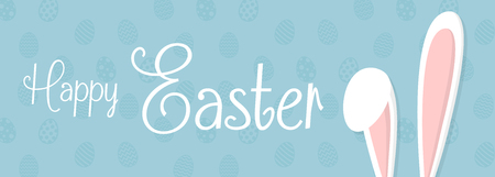 Happy Easter banner with bunny and greetings vector illustrationのイラスト素材