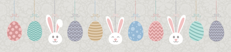 Hand drawn bunnies and eggs vector illustrationのイラスト素材