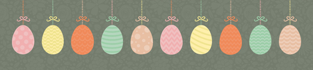 Easter panoramic banner with colorful eggs on floral textureのイラスト素材