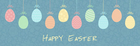 Hanging Easter eggs, colorful decoration with greetings vector illustrationのイラスト素材