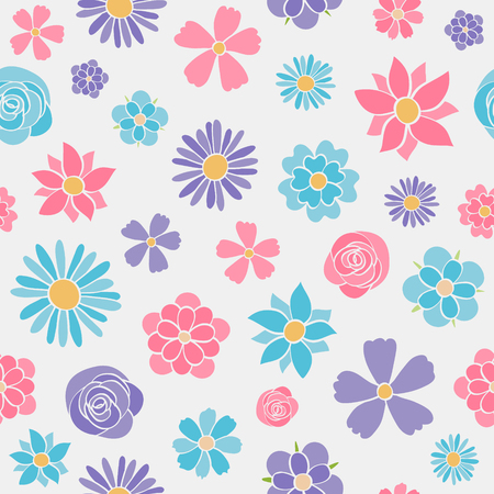 Cute floral background with hand drawn flowers. Spring texture. Vector.のイラスト素材
