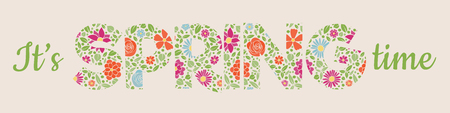 Design of floral text for spring time. Vector.のイラスト素材