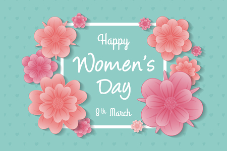 Happy Women's Day - concept of a poster with floral frame. Vector.のイラスト素材