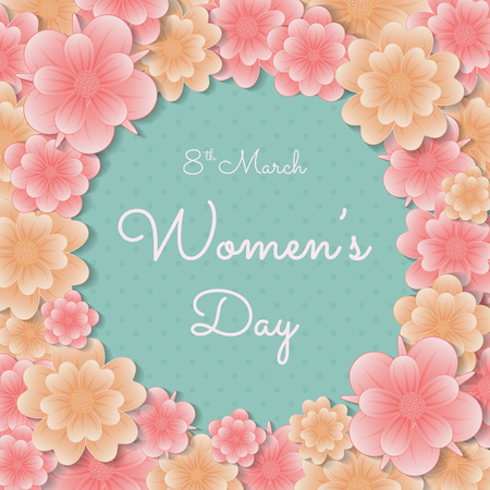 Happy Women's Day - concept of a poster with floral frame. Vector.のイラスト素材