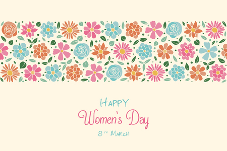 Women's Day - poster with hand drawn flowers in retro style. Vector.のイラスト素材