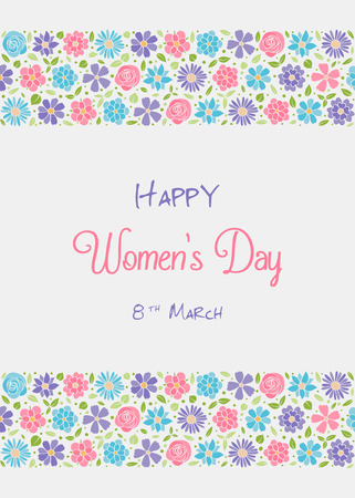 Happy Women's Day - vintage card with cute flowers. Vector.のイラスト素材