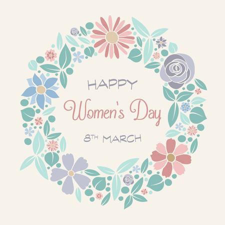 International Women's Day - design of a banner with hand drawn flowers and greetings. Vector.のイラスト素材