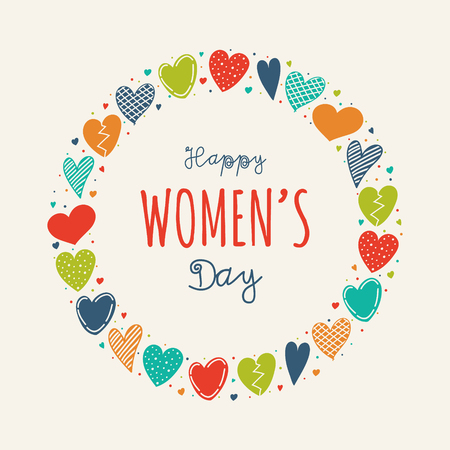 Happy Women's Day - card with hand drawn hearts. Vector.のイラスト素材