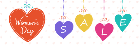 Concept of a banner with cute hearts for Women's Day. Vector.のイラスト素材