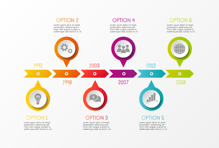 Multicolored company timeline - infographic with options vector.のイラスト素材