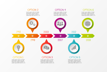 Multicolored company timeline - infographic with options vector.