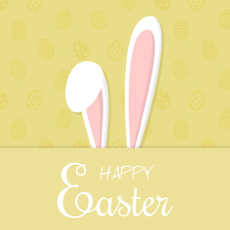 Happy Easter - pastel coloured postcard with bunny and wishes vector.のイラスト素材