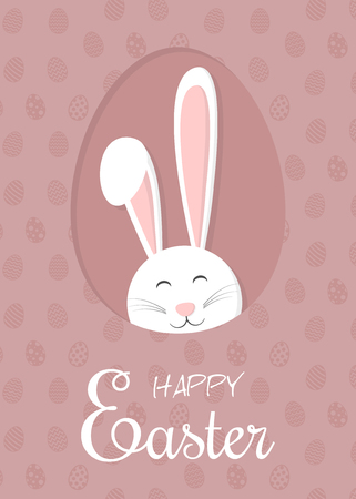 Happy Easter - pastel coloured postcard with bunny and wishes vector.のイラスト素材