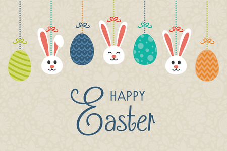 Easter wishes with hanging eggs and bunnies vector.のイラスト素材