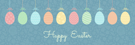 Pastel coloured hand drawn Easter eggs with wishes - concept of a banner vector.のイラスト素材