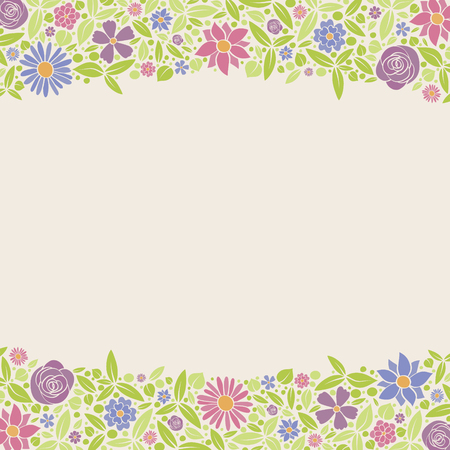 Vintage poster with hand drawn flowers and copyspace. Spring and birthday background. Vector.のイラスト素材