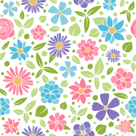 Spring background - seamless pattern with flowers. Vector.のイラスト素材