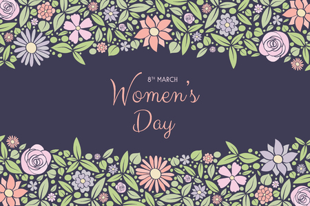 Women's Day - vintage card with hand drawn flowers.のイラスト素材
