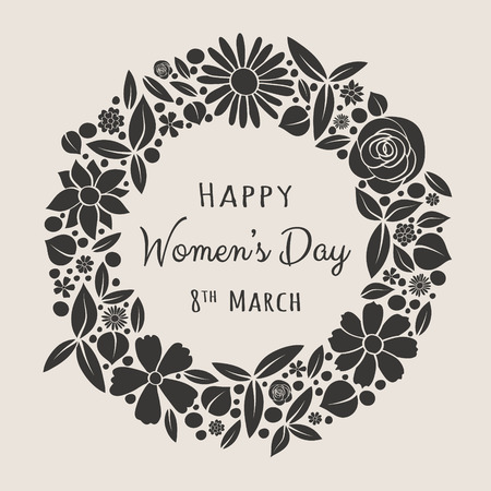 Women's Day - card with hand drawn flowers and wishes.のイラスト素材