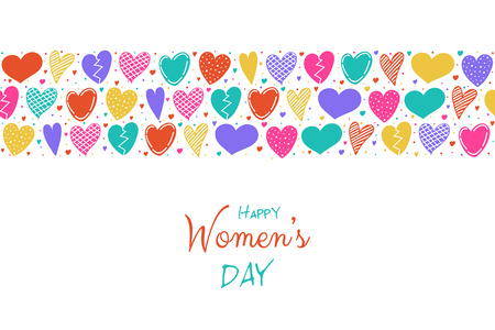 Happy Women's Day - colorful card with sketch hearts.のイラスト素材