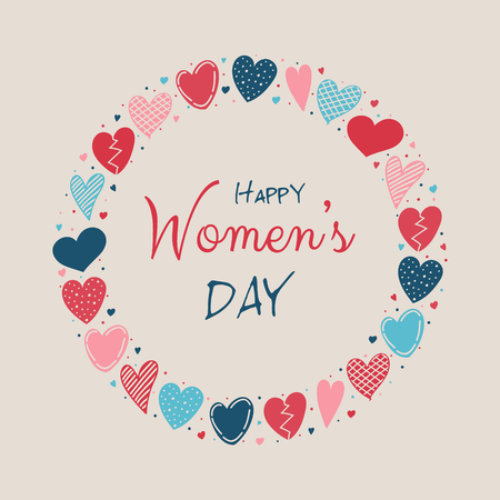 Happy Women's Day - colorful card with sketch hearts. Vector.のイラスト素材