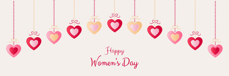 Womane's Day - banner with paper cut hearts. Vector.のイラスト素材