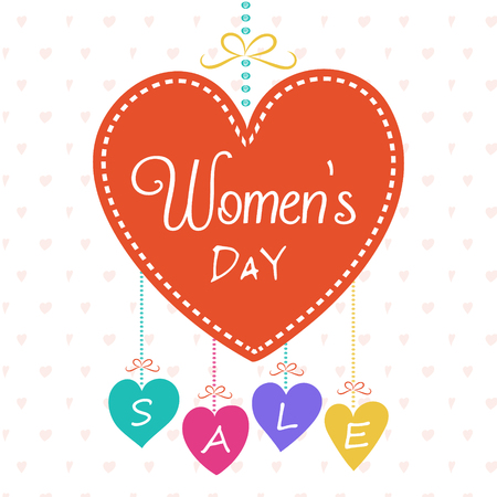 Women's Day Sale - banner with hand drawn hearts. Vector.のイラスト素材