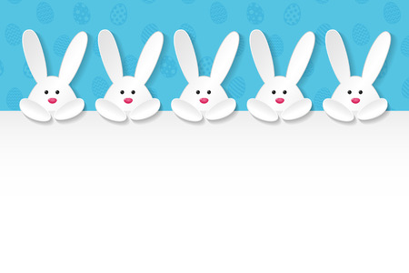 Design of Easter poster with white 3d bunnies and copyspace. Vector.のイラスト素材