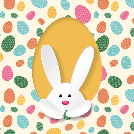 Concept of Easter poster with bunny and decorative eggs. Vector.のイラスト素材